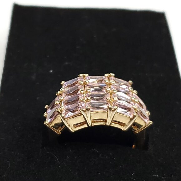 Sterling Silver Goldtone Pink CZ Ring 6 Multi Stone Cluster Cocktail SETA - Picture 3 of 9